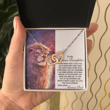 Bonus Daughter (Lion) Bonus Dad Interlocking Hearts Necklace - Love You This Much